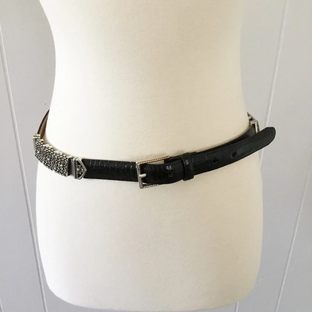 Brighton Black Leather Belt With Silver Size M 30